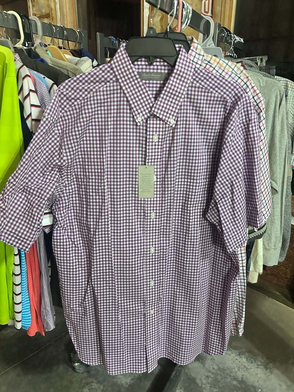 Daniel Cremieux Signature Collection Purple Gingham Short Sleeve Button Down Shi